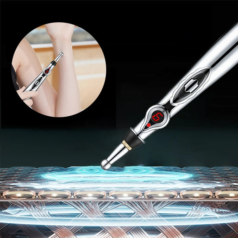 9 Gears Electronic Acupuncture Pen Pain Relif Therapy Massage Pen Women 9 Gears Body 5-in-1 Back Arm Energy Meridian Tired Electric Pen Muscle Relax Body Deep Tissue Massage Tool