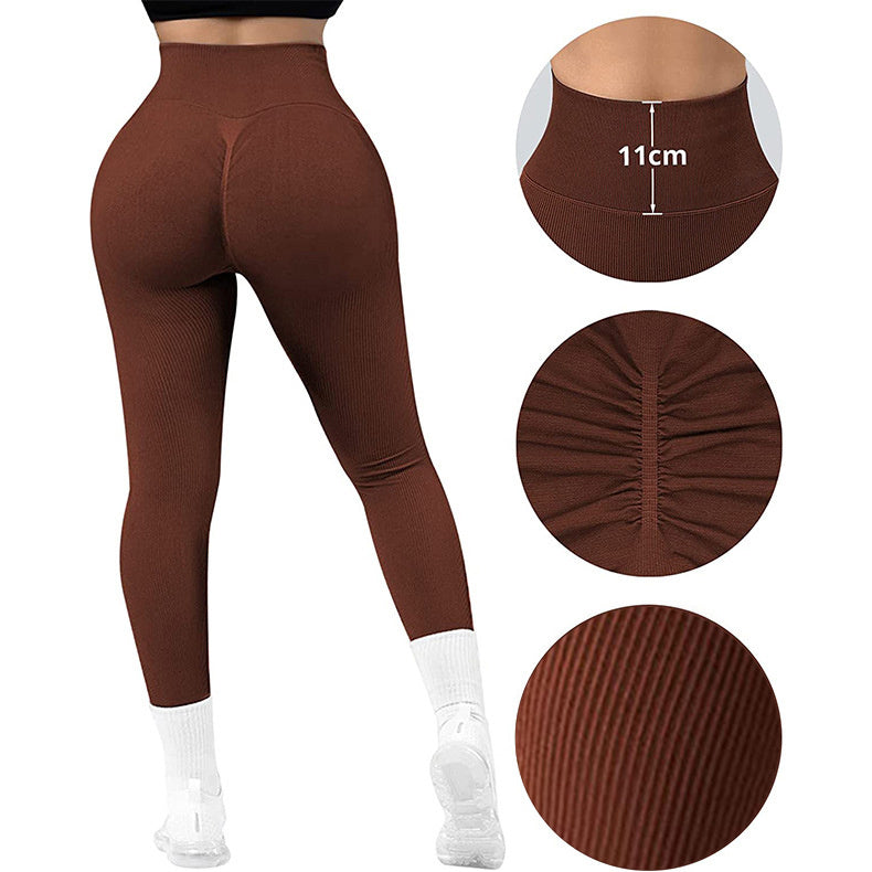 High Waist Seamless Leggings Threaded Knitted Fitness Pants Solid Women's Slimming Sports Yoga Pants Elastic Running Sport Leggings