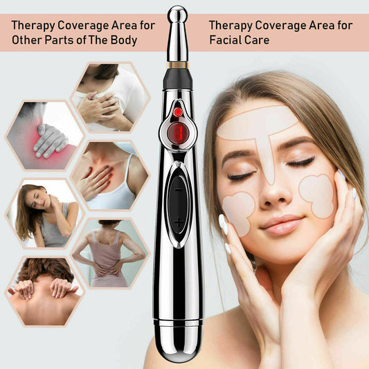 9 Gears Electronic Acupuncture Pen Pain Relif Therapy Massage Pen Women 9 Gears Body 5-in-1 Back Arm Energy Meridian Tired Electric Pen Muscle Relax Body Deep Tissue Massage Tool