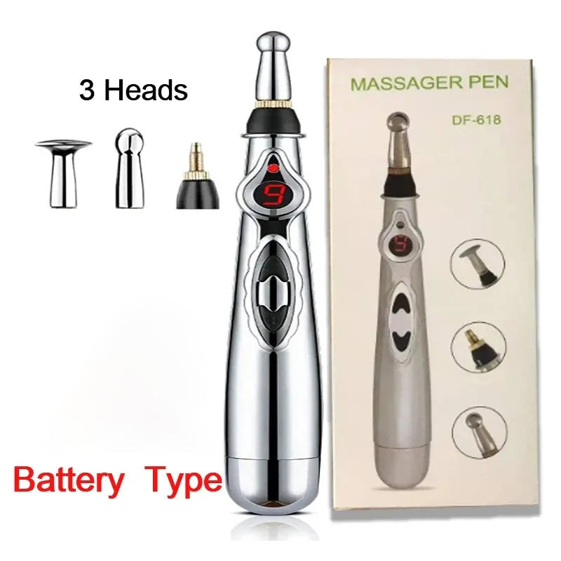 9 Gears Electronic Acupuncture Pen Pain Relif Therapy Massage Pen Women 9 Gears Body 5-in-1 Back Arm Energy Meridian Tired Electric Pen Muscle Relax Body Deep Tissue Massage Tool